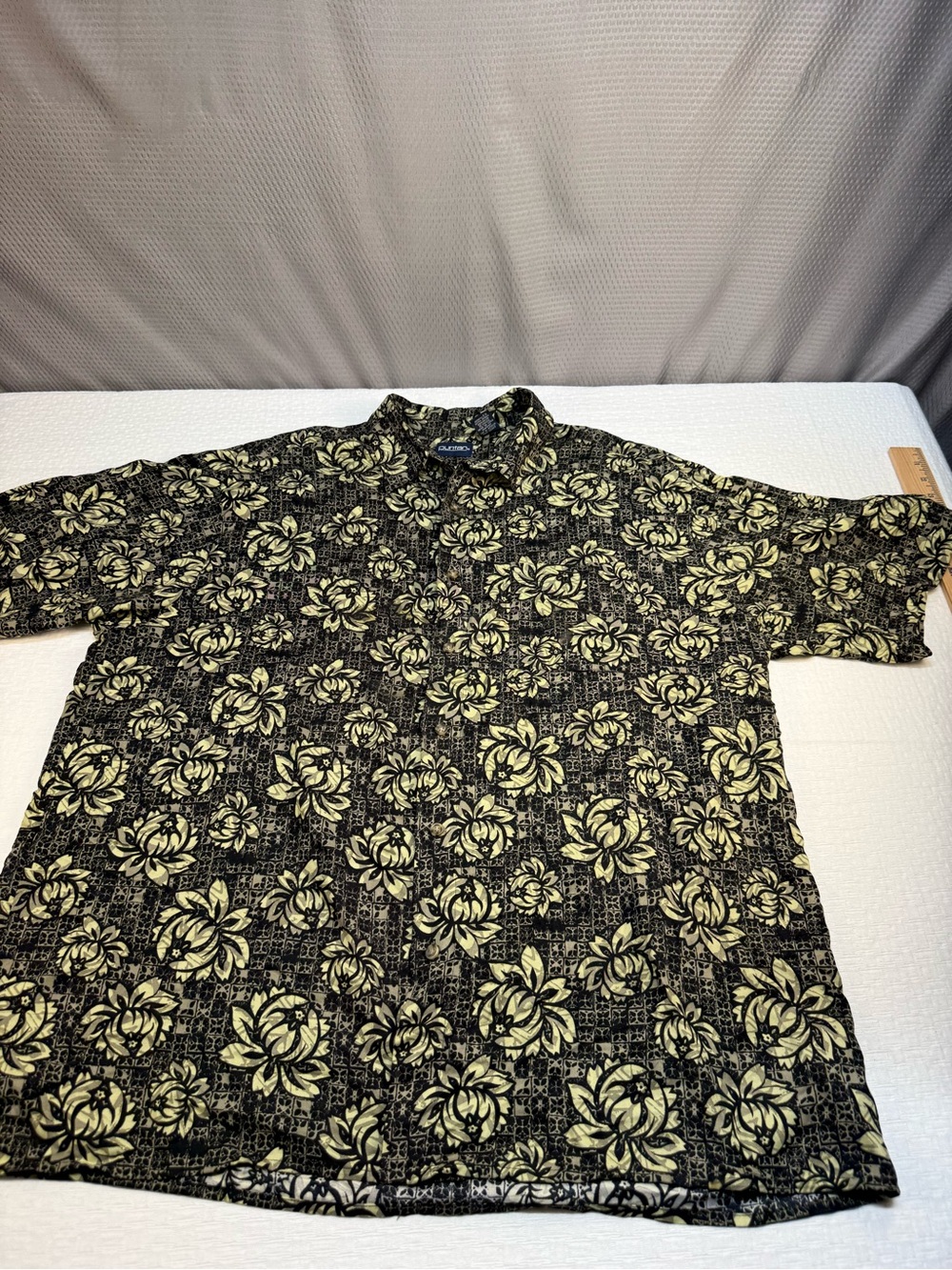 Puritan Black & Yellow Floral Short Sleeve Button-Down Shirt Size XL 100% Rayon